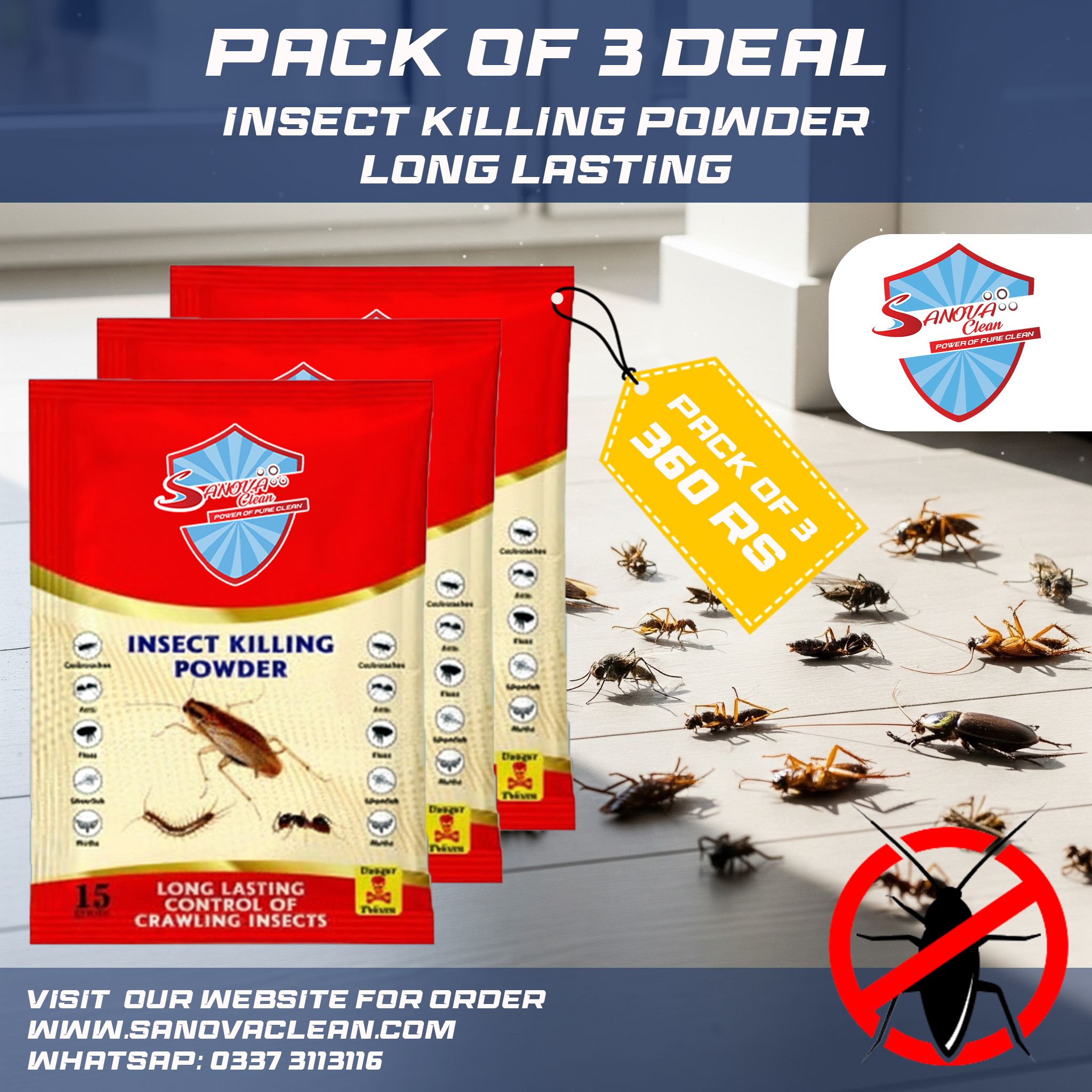 pack of 3 insect killing powder